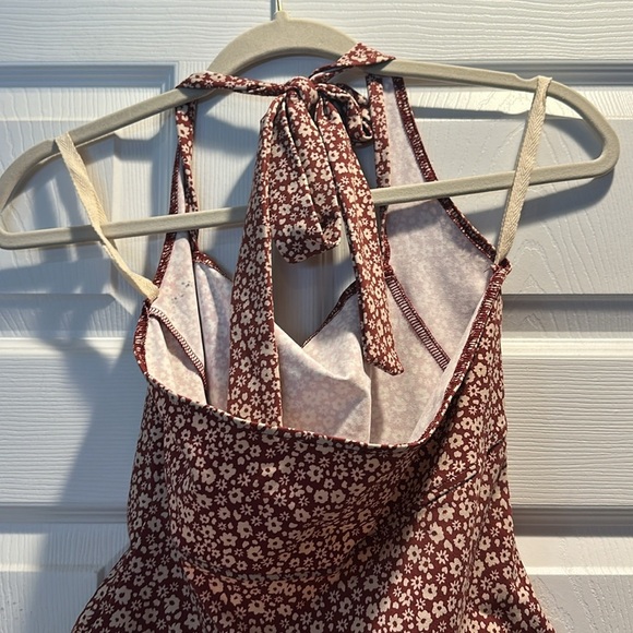 Free People Talk Back Halter Bodysuit Brown Floral M - Picture 7 of 9